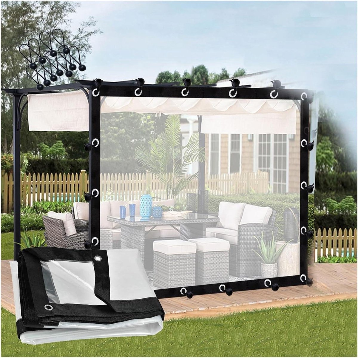 Buitenpatio Gordijn - Transparant Zeildoek - Bescherming Buitenruimte - Waterdicht en Winddicht - 2x3 Meter - Helder