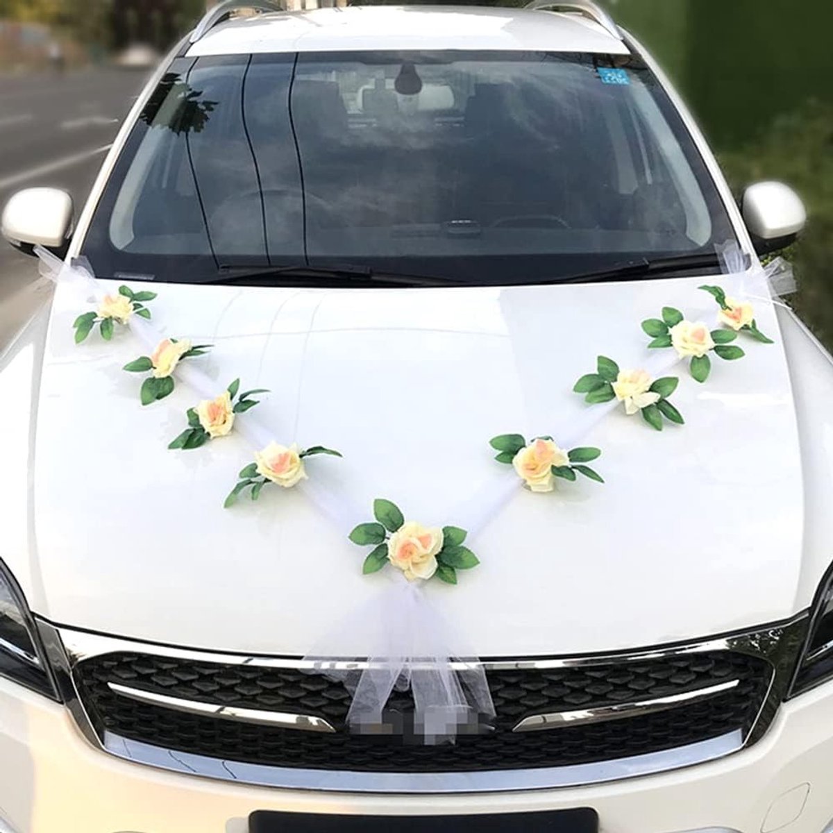 Elegante Rozen Decoratie Set voor Trouwauto, Organza Sieraden en Bruidspaar Versiering, Perfect voor Huwelijksfeesten en Verlovingen