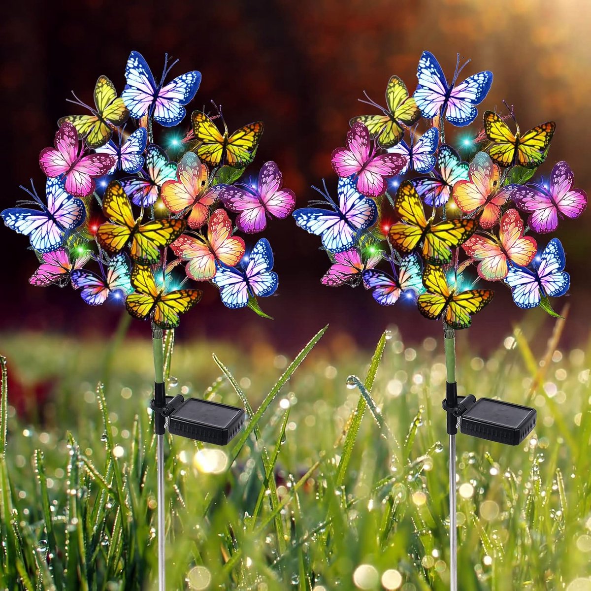 2 stuks Solar Tuinverlichting Buiten Waterdicht Decoratieve - 44 LED - 34 Vlinder Bloem Tuindecoratie - Voor Tuin - Terras - Gazon
