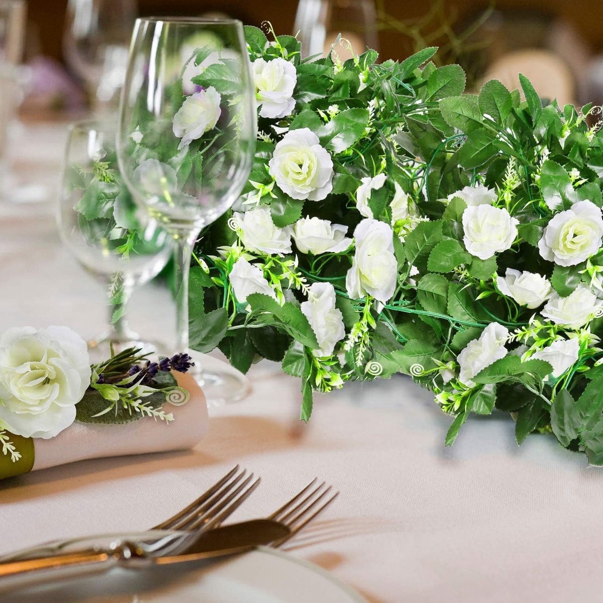 Kunstbloemen Rattan Rozen voor Bruiloft Decoratie - 200cm Silk Flowers, Witte Planten voor Achtergrond en Evenementen