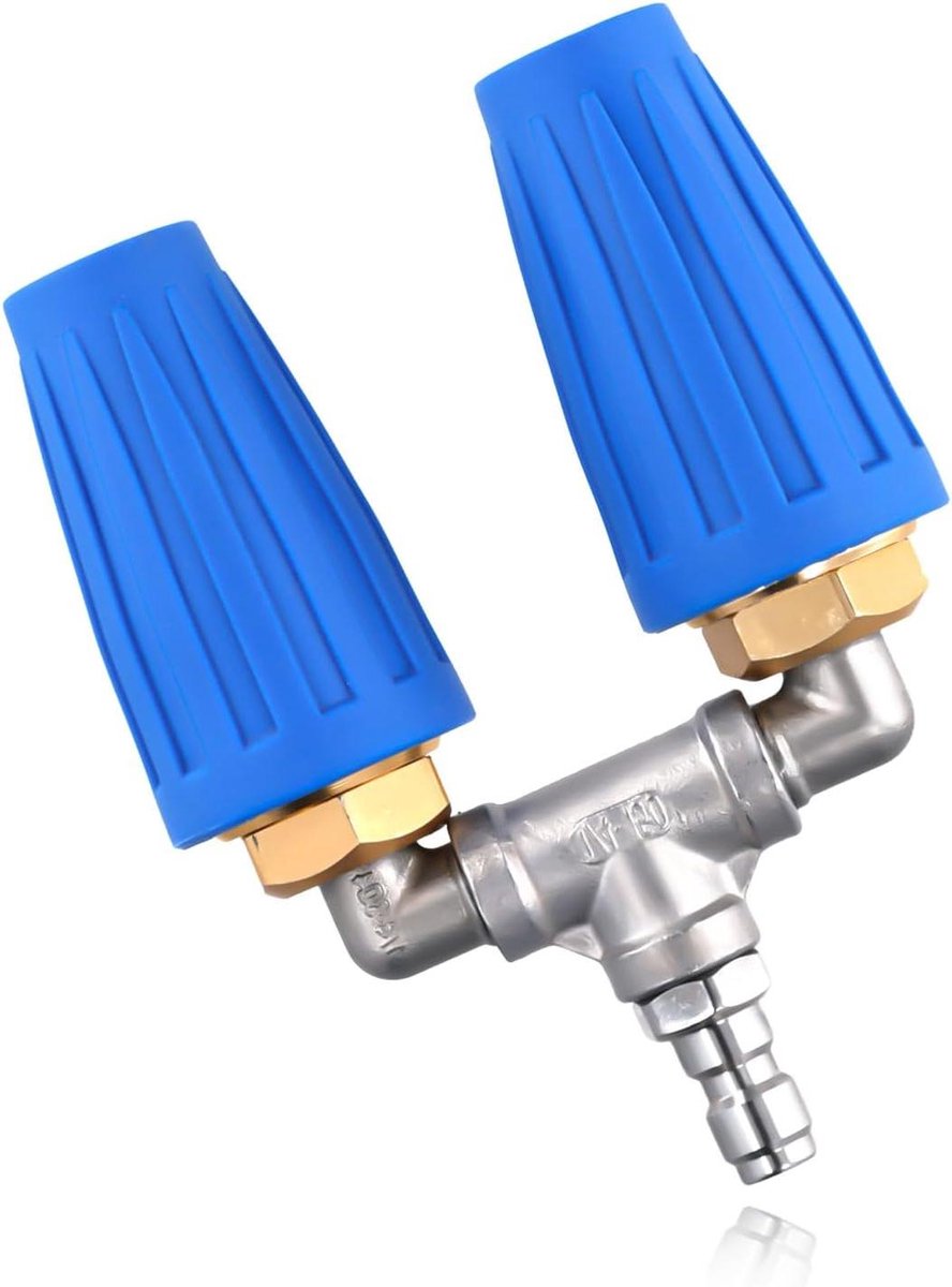 Dubbele Hogedrukreiniger Sproeier - Turbosproeier Mondstuk - Krachtig Reinigen - 360 Graden Rotatie - 13 cm Lengte - Blauw