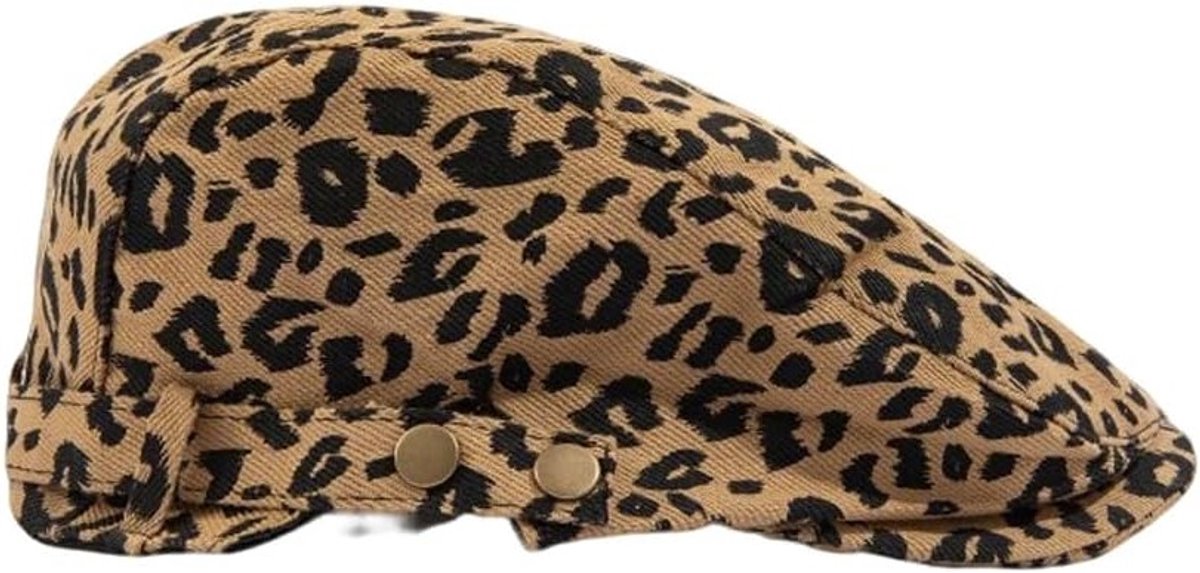 Zomerse Vrouwen Pet met UV Bescherming, Retro Leoprint en Verstelbare Maat 54-59 cm