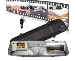 Binnenspiegel met dashcam | Universeel binnen spiegel | achter en voor video camera | Auto / camper | 12v full HD dashboard cam | Met screencleaner
