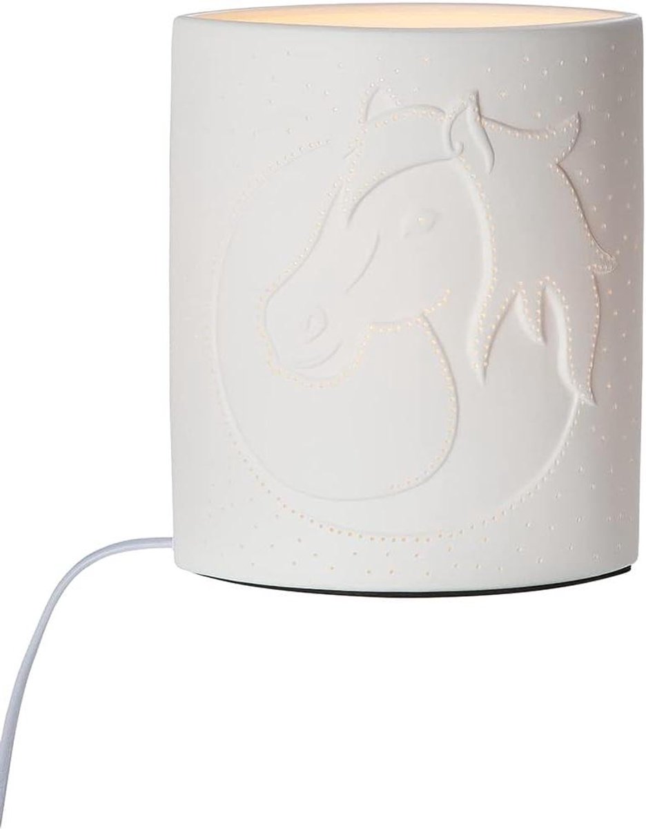 Porseleinen lamp - Paardenkop lamp - Sfeer creëren - Prikpatroon design - 20 cm hoog - Wit