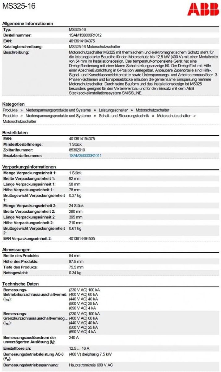 Motorbeveiligingsschakelaar - Thermische schakelaar - Motoren Beveiligen - Fasefoutgevoelig - 16 Ampère - Grijs