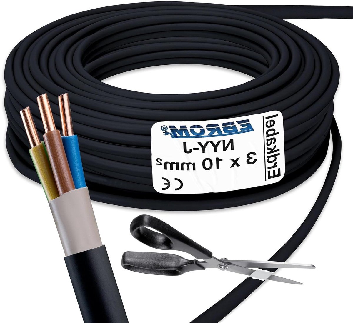 Krachtstroomkabel NYY-J - Aardkabel Elektra - Vaste Installatie - Koperen Geleider - 3 x 10 mm² - Zwart
