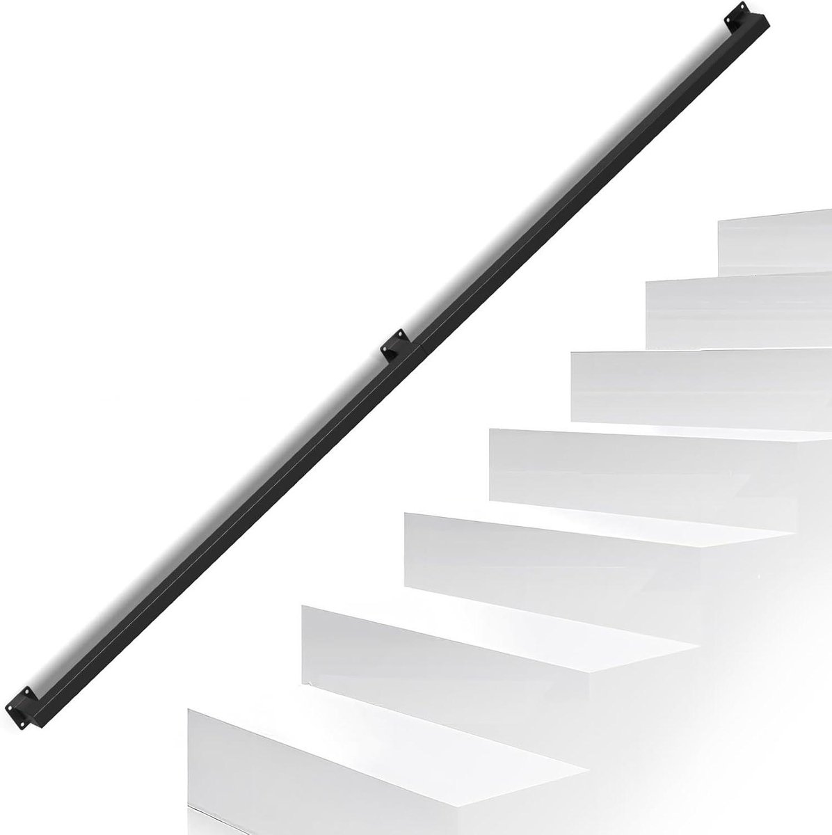 Wandleuning - Trapleuning binnen - Veilig traplopen - Vierkant buisdesign - 200 cm - Zwart