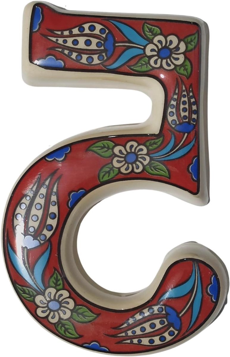 Keramisch Huisnummerbord - Adresbord Deurbord - Huis Versieren - Tulpenpatroon Ontwerp - 12x9 cm - Rood
