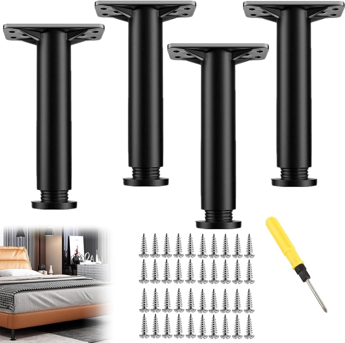 Meubelpoten Set - Kastpoten Onderstel - Meubels Stabiliseren - In Hoogte Verstelbaar - 13-22 cm - Zwart