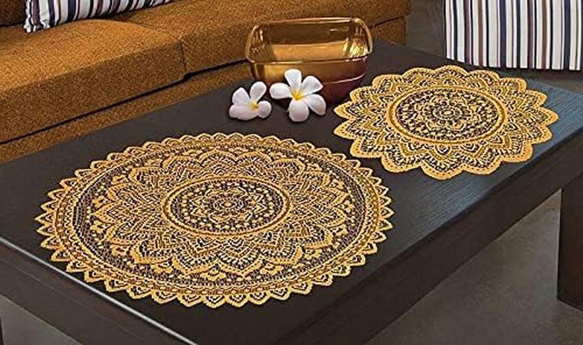 Tafelplaats Mat - Kant Doily - Eettafel Decoratie - Verkocht per paar - 60cm Rond - Antiek Goud