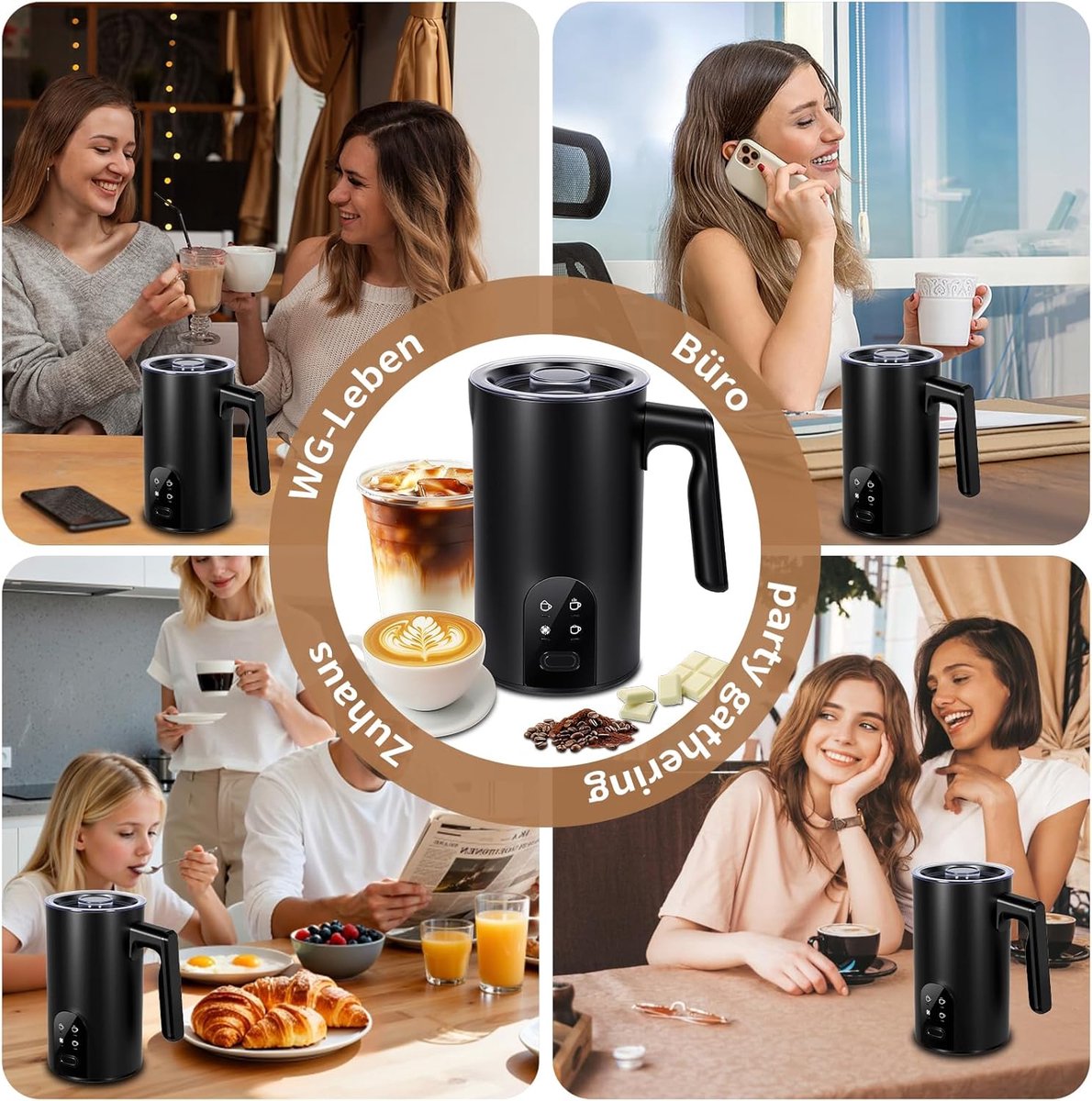 KZQ Zwarte elektrische melkschuimer 5-in-1 – Professionele automatische schuimmaker – Voor warm en koud melkschuim – Melkverwarmer & opschuimer met grote capaciteit (350 ml) – Barista-kwaliteit voor latte, cappuccino en chocolademelk – Zwart — cadeau in Kookcadeaus - foto 5