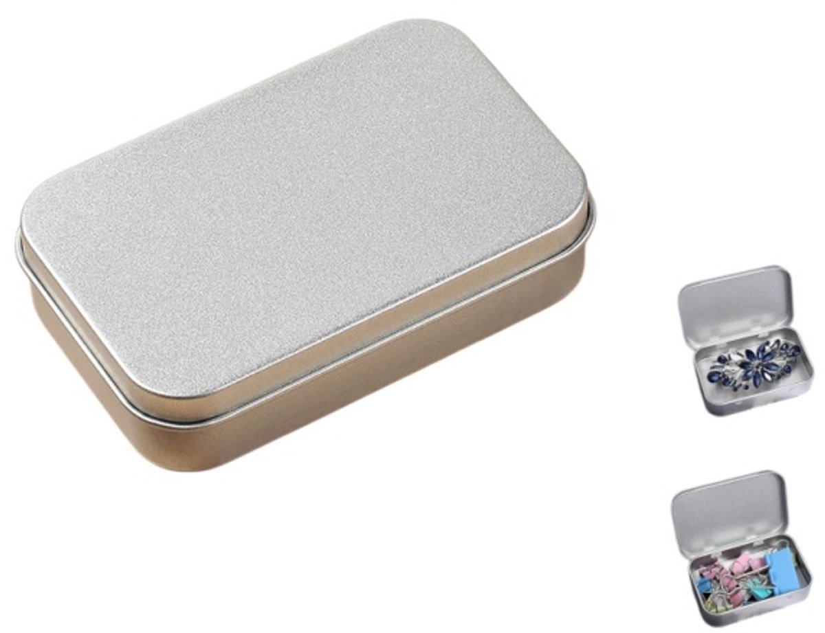 1 stuk - Rechthoekig blikken doosje - Kleine opbergdoos voor USB-sticks - Metalen blik met deksel - Draagbaar blikken doosje - Rechthoekige kleine metalen doos met deksel - Zilver - 9,5*6*2 cm - Geschikt voor thuisgebruik en organisatie