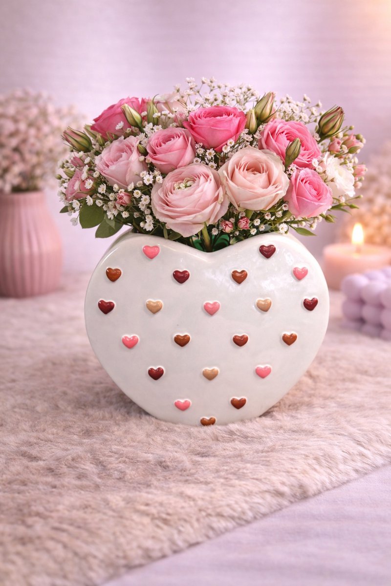 Vaas ‘Heart Full of Love’ – Liefde in elk detail | Viva Femme | Vaas | Decoratie | Cadeau | Wonen | Bloemen | Liefde | Hartjes | Lente | Moederdag