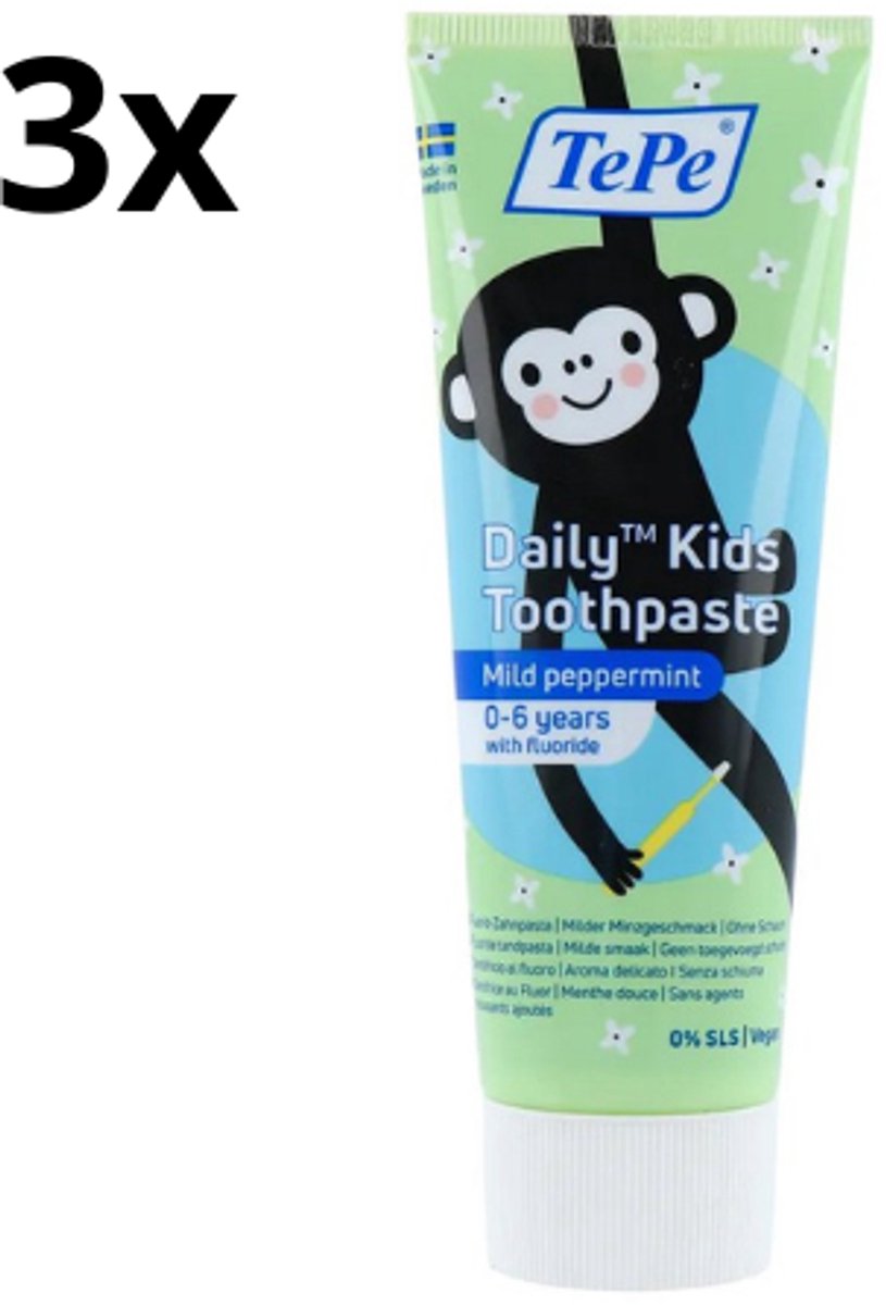TePe Tandpasta Daily Kids - 3 x 75 ml - Voordeelverpakking