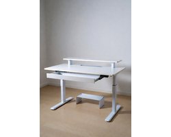 Elektrisch Zit-Sta Bureau 140×70 cm met Monitorstandaard, Lade & USB-C – In Hoogte Verstelbaar (72-120 cm), Stil & Ergonomisch Werkbureau – Wolkenwit | Mobili Bella