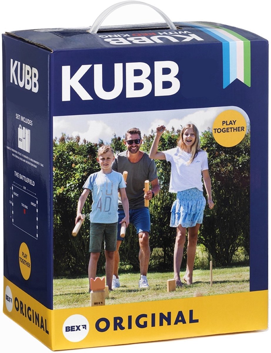 Bol.com Bex Kubb Original – Zweeds Vikingschaak – Premium Buitenspel – Massief Rubberhout – Koning Met Houtkleurige Kroon – Vana... aanbieding