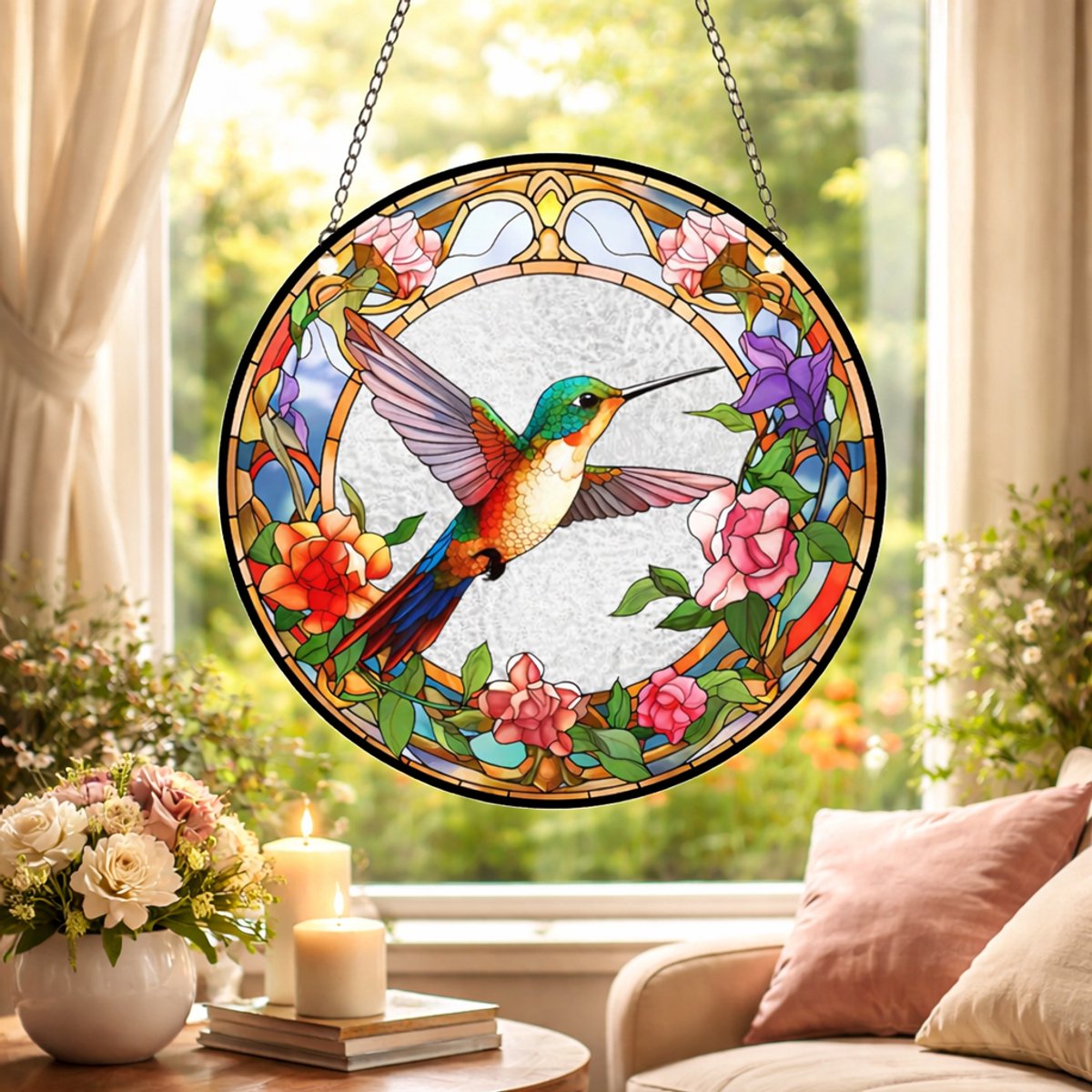 RIVEENY Glas-in-lood raamhangers, 8 inch Suncatcher Gebrandschilderd