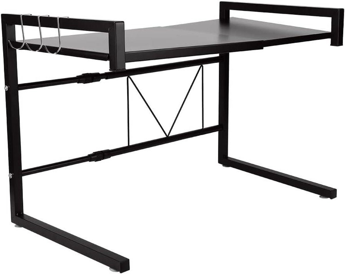 Uitschuifbaar rek - Keuken organizer - Ruimte besparen - Met 3 haken - 40-65 cm - Zwart