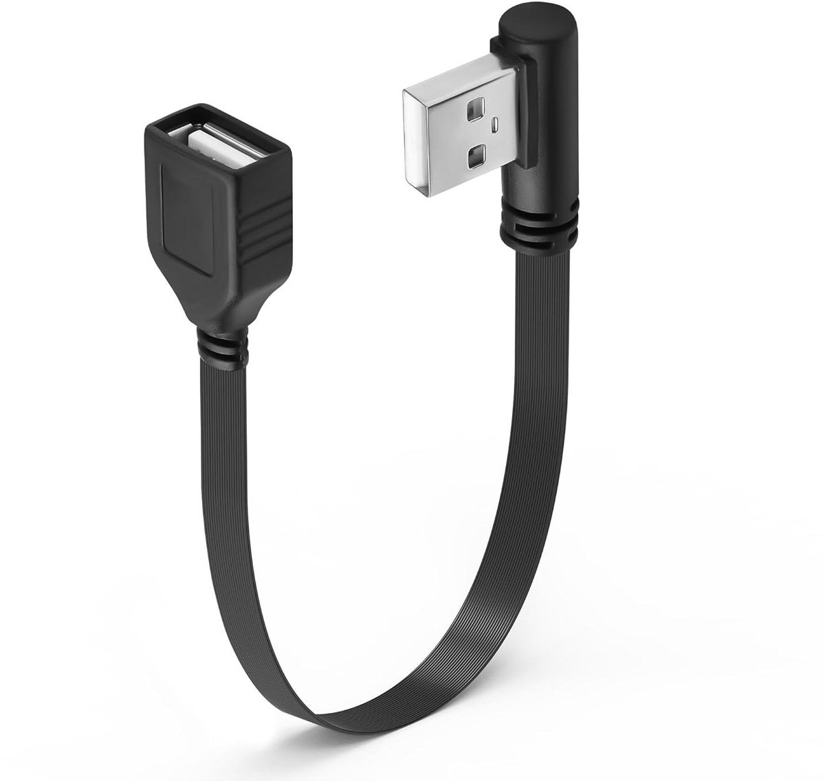 USB Hoekverlengkabel - Platte Kabel Adapter - Opladen en Data - 90 Graden Hoekontwerp - 20 cm - Zwart