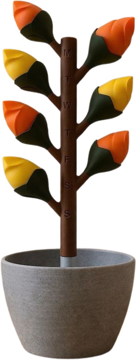 Pillendoos 7 Dagen – Bloem Design Medicijndoosje met Magnetische Bloemblaadjes (Oranje - Geel)