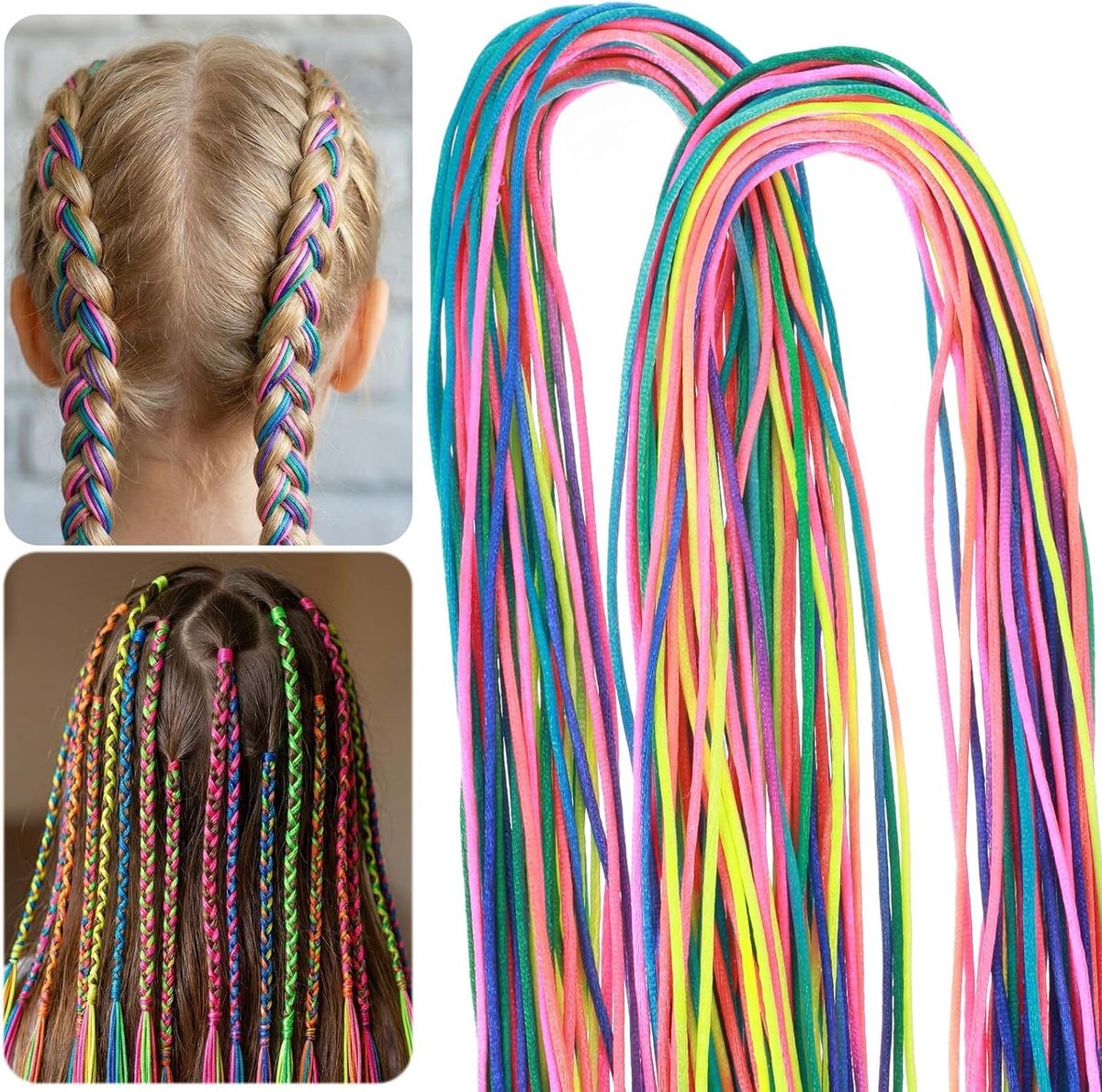 64 Stuks Kleurrijke Haar Wrap String voor Vlechten, Regenboog Haar Touw voor Meisjes, Halloween Haarstyling Accessoires voor Vrouwen en Paardenstaarten