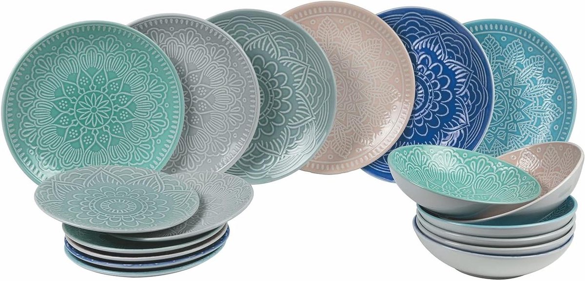 Servies Set - Diner Set - Dagelijks Gebruik - 6 Verschillende Kleuren - 18 Delig - Veelkleurig