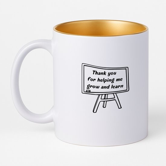 Hacebo® - Thank you for helping me grow koffiebeker met goud kleurige binnenkant - Leraar - leraar/lerares - thee mok - koffie beker - Afscheidscadeau docent - Bedank cadeau - Meester bedankt - Collega kado - koffiemok - 330 ML