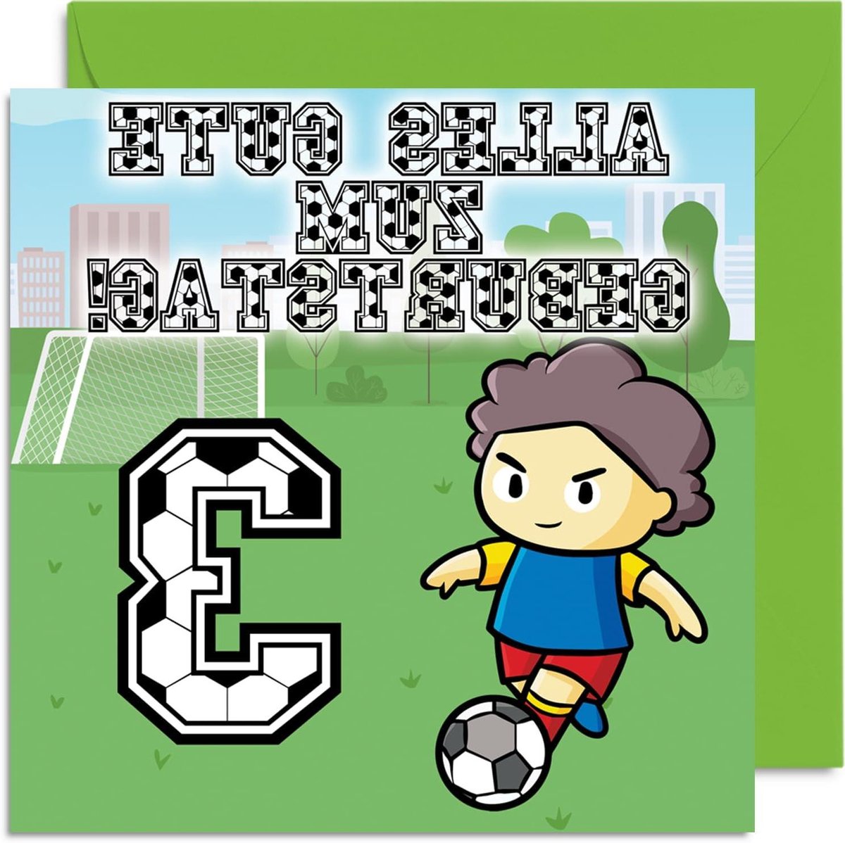Verjaardagskaart 3 jaar - Kinderkaart voetbal - Verjaardag vieren - Milieuvriendelijk karton - 145 mm x 145 mm - Niet gespecificeerd