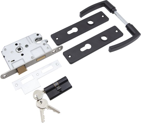 Slotman Solutions Complete Deurbeslagset Zwart | Aluminium Deurklinkset met Insteekslot en Profielcilinder 30/30 incl. 3 Sleutels | PZ55 | Voor Binnendeuren | 180 x 41 mm
