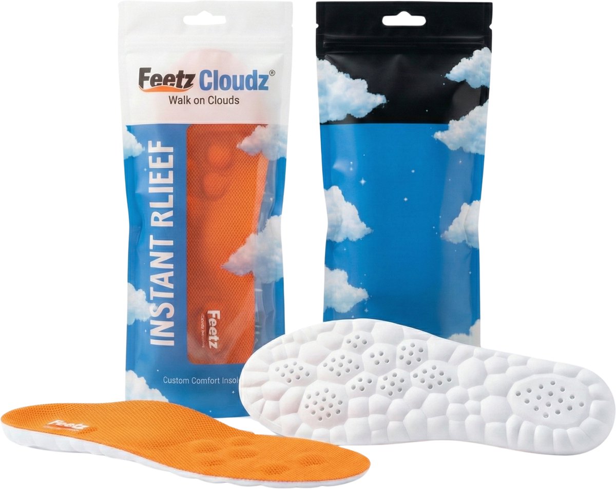Feetz® Cloudz Inlegzolen – Ultrazachte Demping voor Vermoeide Voeten & Hielspoor – Comfortzolen voor Mannen en Vrouwen – Schokdempende Zooltjes voor Alle Schoenen – Werk & Wandelen – Ontworpen door Podoloog – Fasciitis Plantaris & Platvoeten