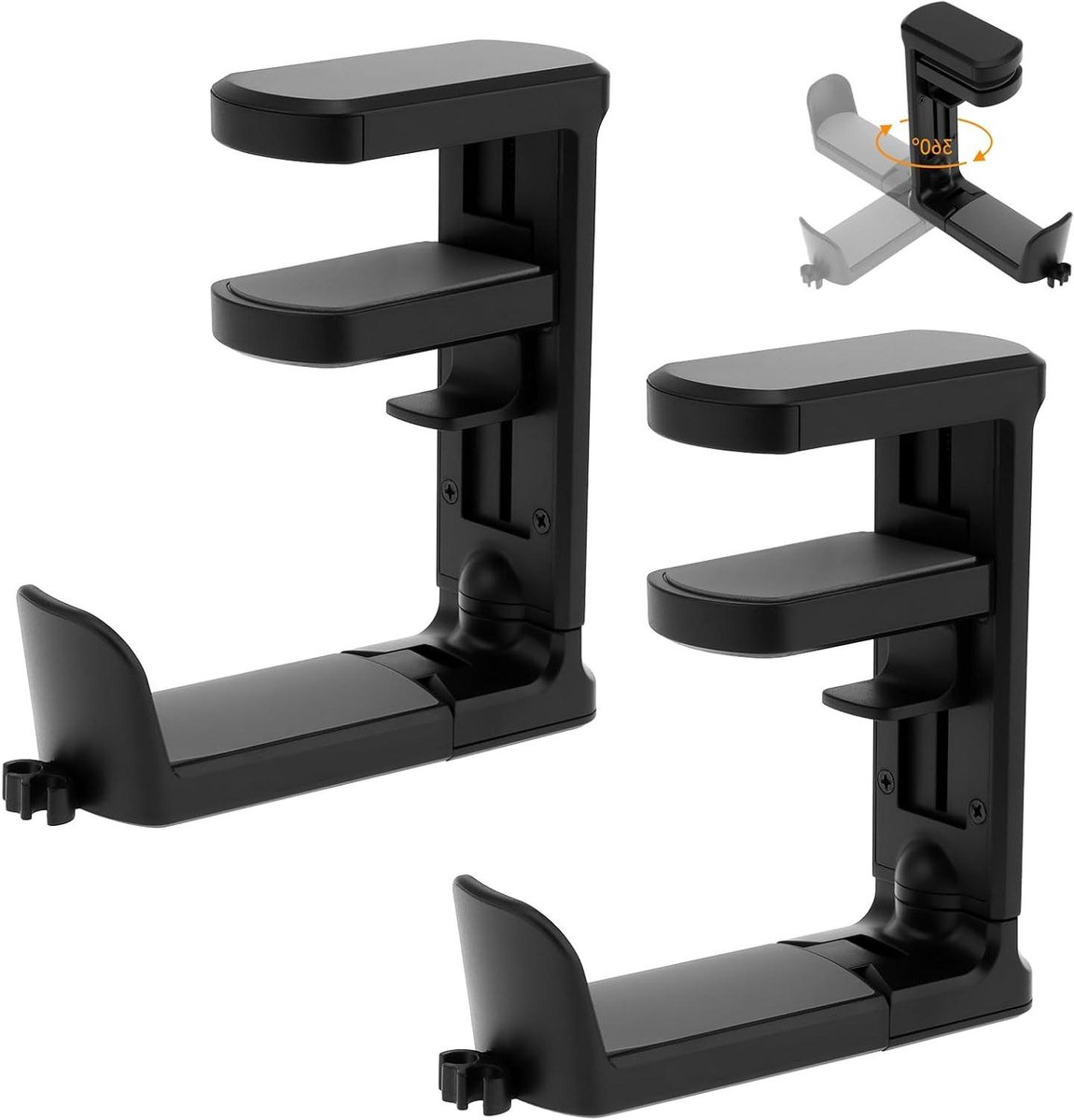 Hoofdtelefoon Houder - Oortelefoon Haak - Bureau Organisatie - 360 Graden Roterend - 0.7-5 cm Klem - Zwart
