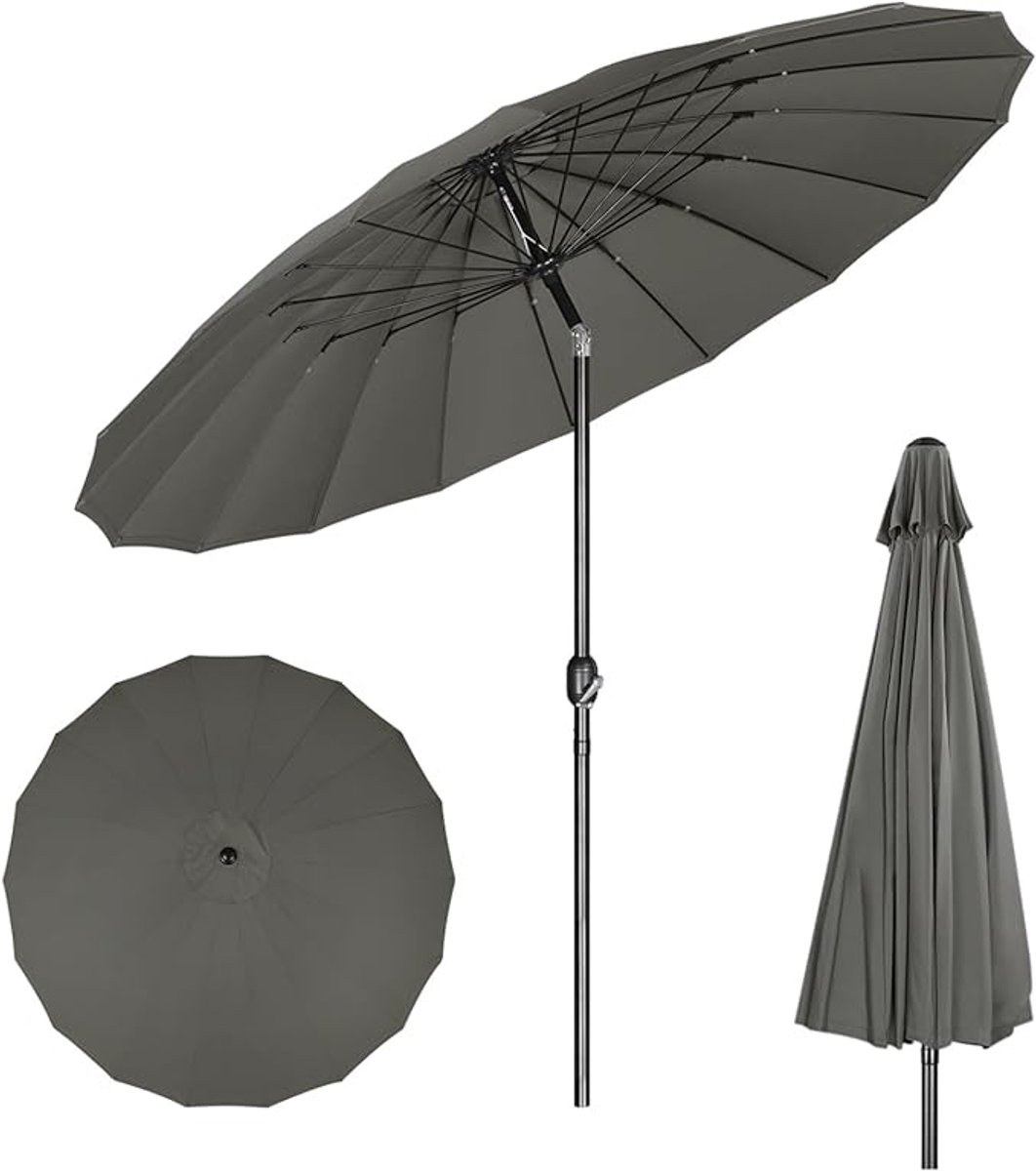 Tuin Parasol Ø273 cm Rond Kantelbaar met Zwengel – 18 Baleinen, Windbestendig, UV 50+ Bescherming, Waterafstotend, Stevig Frame – Donkergrijs | Nicolehome