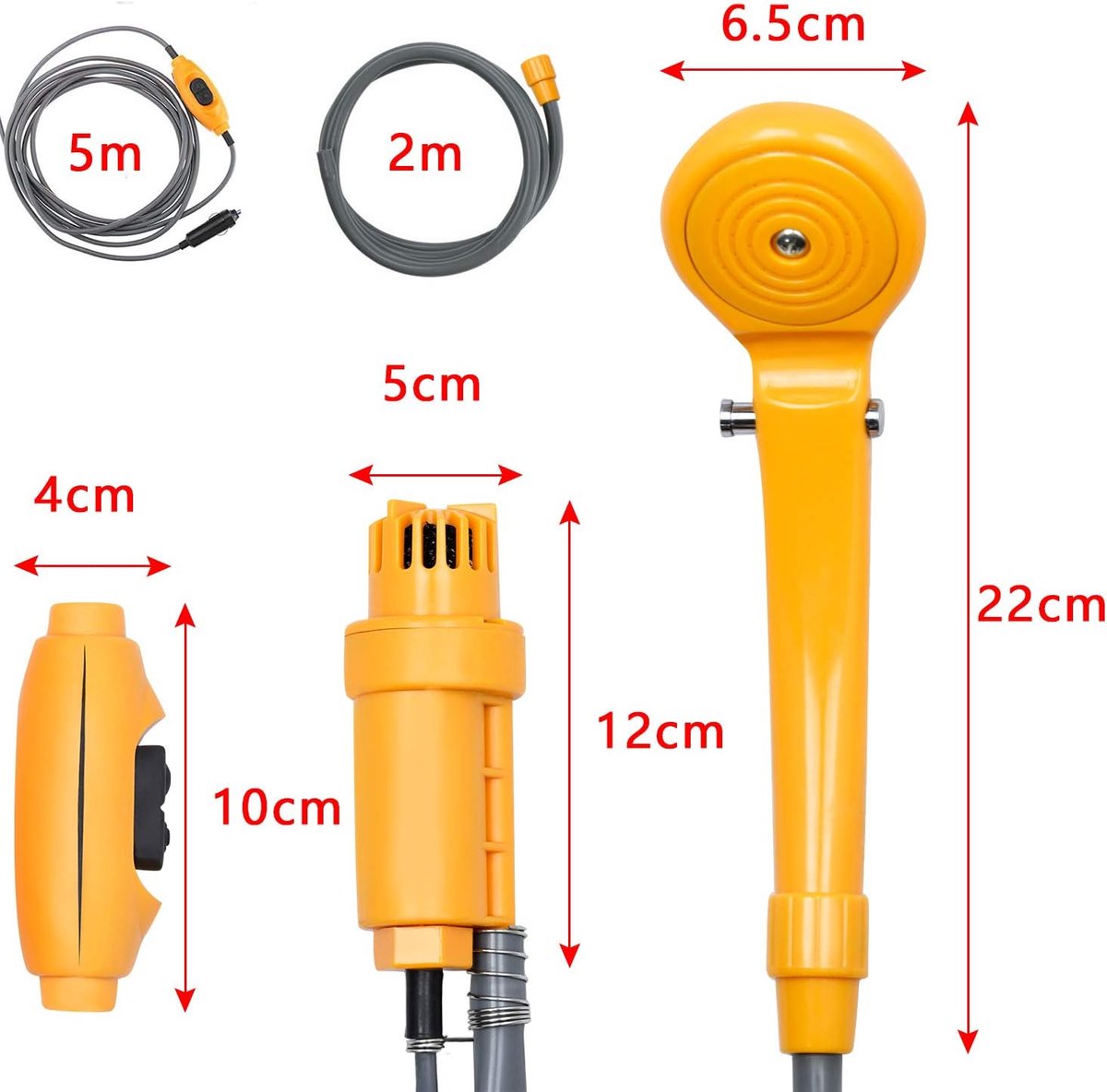 Camping Douche – 12V Buitendouche met Pomp, S-haken En Zuignappen, Draagbare Douche voor Tuin, Wandelen, Reizen, Autowassen En Huisdierreiniging - NAIZY thumbnail 5