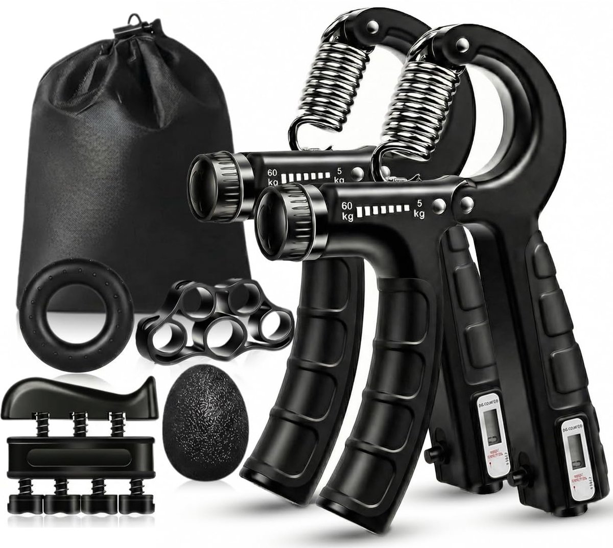 Namajunas - 2 Verstelbare handtrainer - Handknijper - Vingertrainer - Grip trainer 5 tot 60 KG - Automatische Teller - Stressverlagende gripbal - Weerstandstraining set voor atleten & thuisgym - Onderarm trainer - Knijphalter, Stretcher