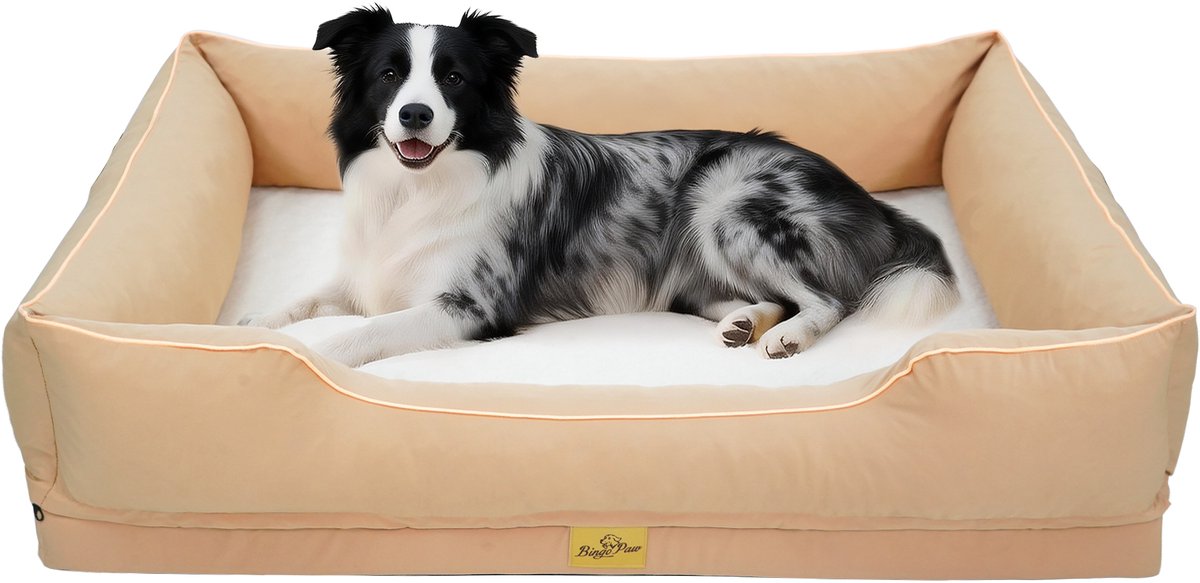 BingoPaw Groot Orthopedisch Hondenkussen XL - 105x75cm - Hondenmand voor Middelgrote Honden - Beige