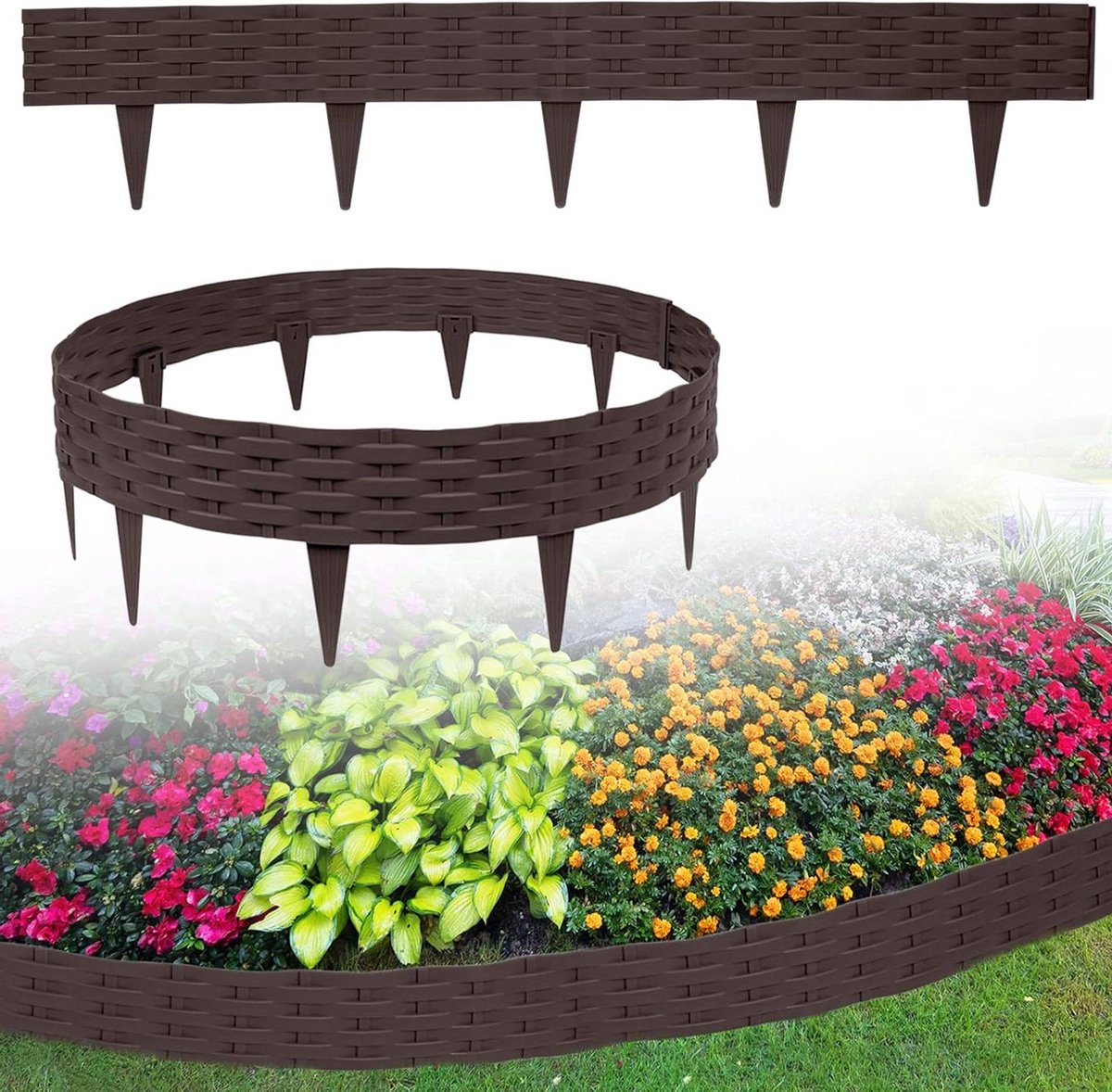 Gazonrand Bloembedrand - Kunststof Palissade - Tuin Inrichten - Rotan Design - 25 meter - Bruin