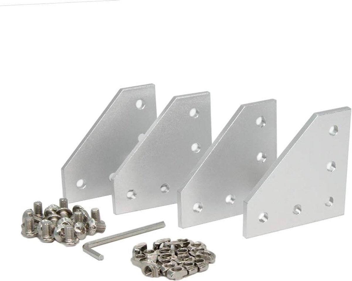 L-vormige hoeksteunplaten - Verbindingsplaten Hoekbeugels - Frame Versterking - 5-Gats Ontwerp - 4 stuks - Zilver