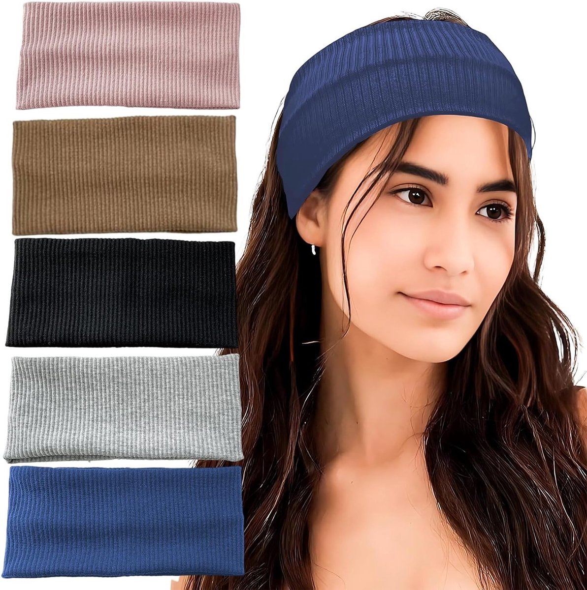 Zachte en Ademend Sport Haarbanden voor Dames en Heren - 5 Stuks Multicolore Gebreide Haarbanden voor Hardlopen, Fitness en Yoga - Stijlvol, Comfortabel en Vouwbaar