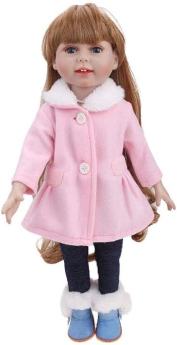 Poppenkleding Jurk - Winteroutfit Poppen - Poppen Aankleden - Met Pluche Kraag - 46 cm Poppen - Blauw — afbeelding 4