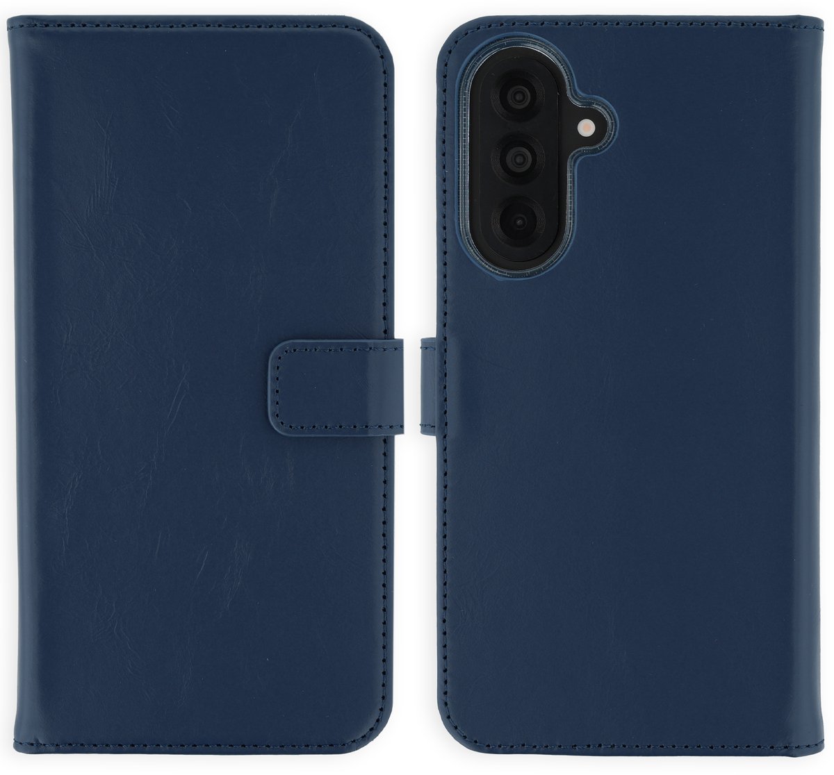Selencia Hoesje - Geschikt voor Samsung Galaxy A37 (5G) - Echt Lederen Bookcase - Donkerblauw