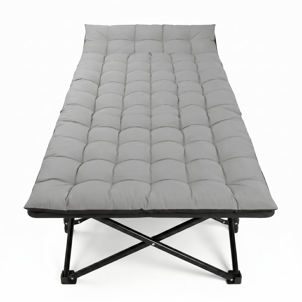 Campingbed Opvouwbaar Grijs 190x71x37 cm Draagbaar Heavy Duty Gepoedercoat Stalen Frame Gekruiste Poten 600D Oxford Stof Waterbestendig Handig Zijvak Verhoogd 200 kg Draagvermogen Inclusief Matras en Draagtas Camping Festival