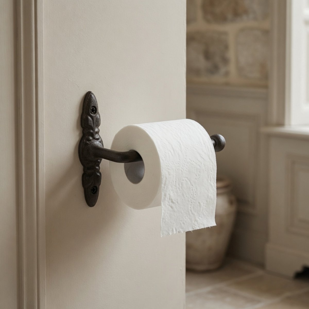 WC-rolhouder gietijzer antieke stijl zwart - Landelijke toiletrolhouder muurbevestiging zwart