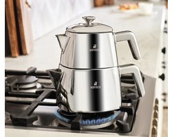 Karaca Brewinox - Large RVS Theepot Set - Dubbele Theepot - Roestvrij Staal
