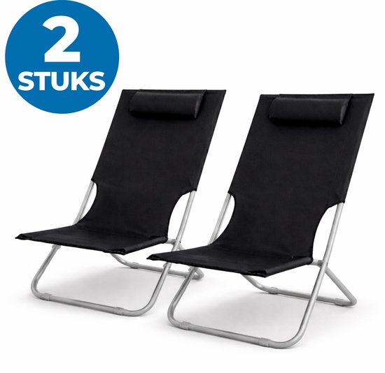 ACAZA Strandstoelen - Set van 2 - Campingstoelen - Inklapbaar en Opvouwbaar - 120KG Draagkracht - Heel Stevig - Zwart