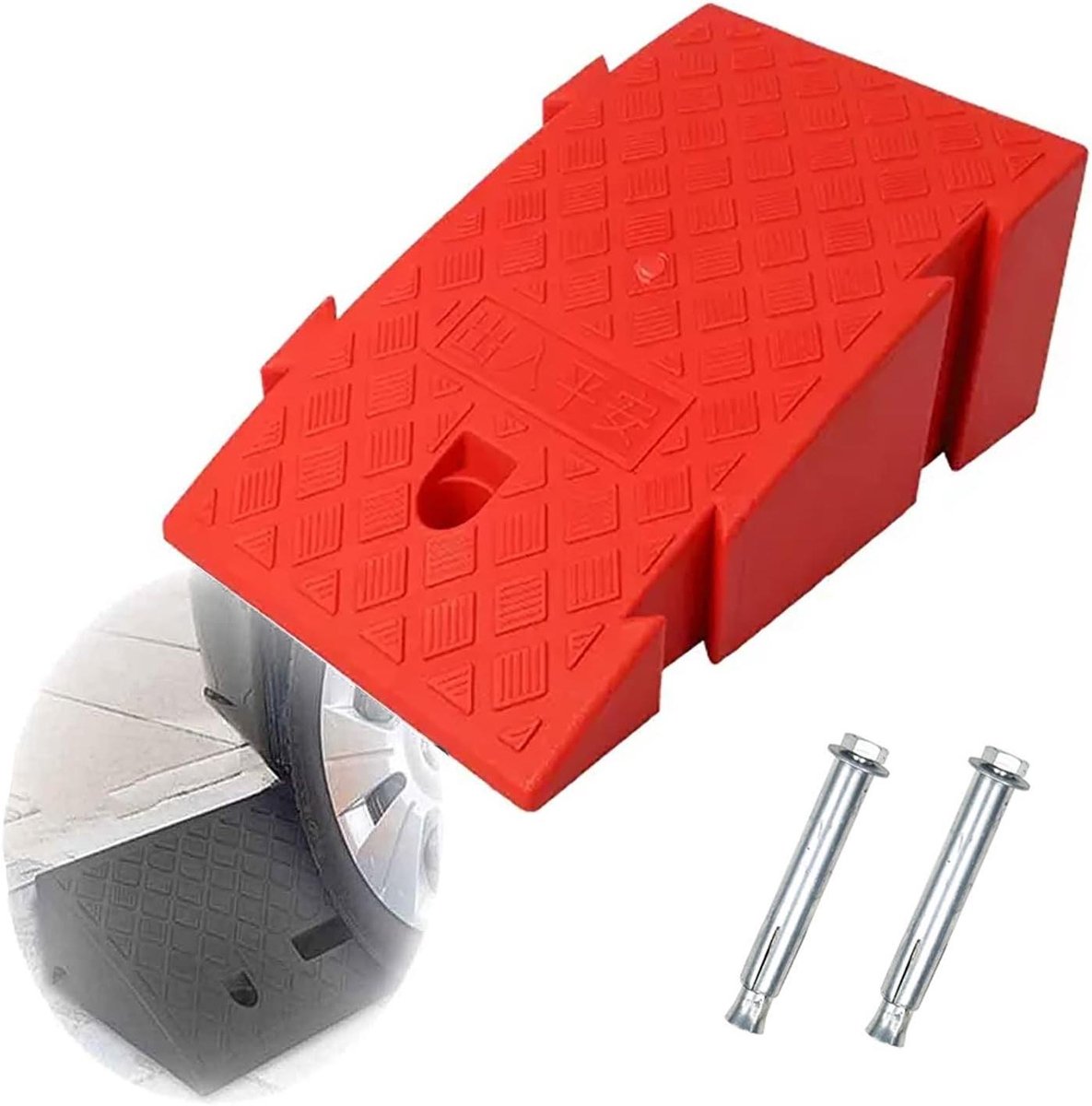 Rolstoelhelling - Stoeprand Oprit - Drempels Overbruggen - Antislip Rubber - 16 cm Hoog - Rood