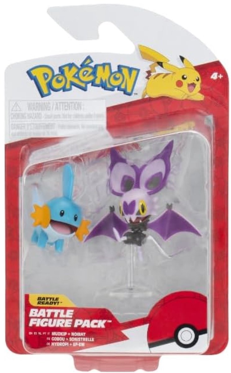 Jazwares Pokémon Figure 2-Pack Mudkip & Noibat met Stand 8 cm Mini-Figuur