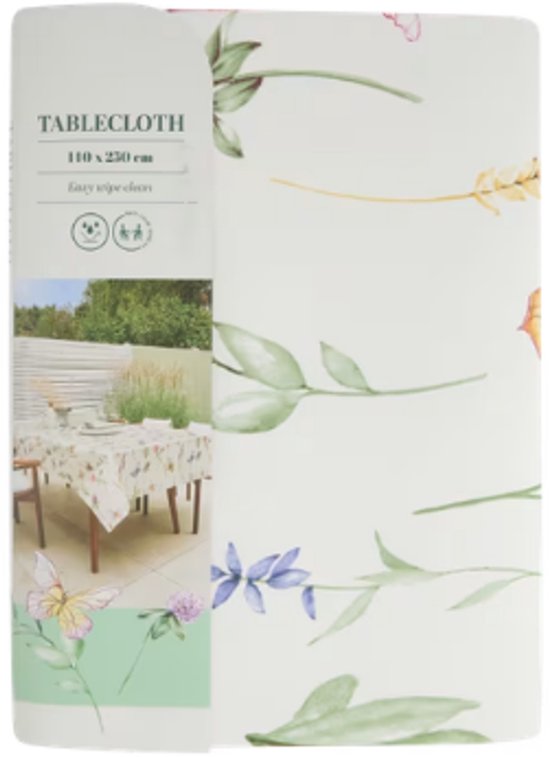 Nappe – 140x250 cm | Vert clair avec papillons et brindilles | Nappe lavable Easy Wipe – Décoration de table estivale – Résistante à l'eau