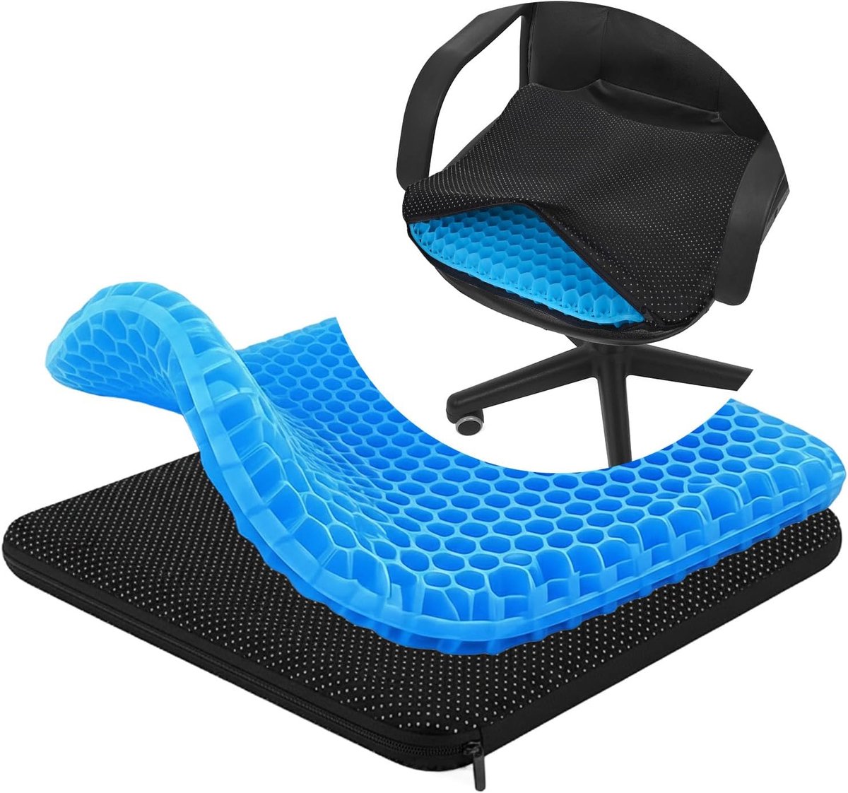 Imperatoris Gelkussen - Dik-Vierkant - Gel Zitkussen - Gelkussen Zitten - Stuitkussen - Wigkussen - Stoelkussen - Orthopedisch - Traagschuim Kussen - 42 x 37 x 3.7 cm - Blauw - van Imperatoris