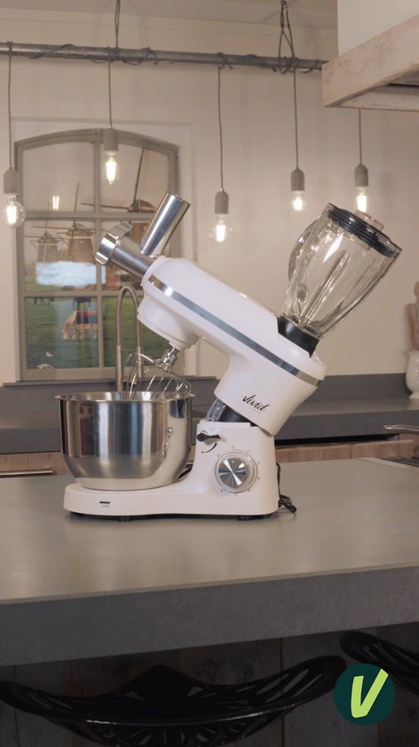 Vivid Green 2000W Keukenmixer - Vleesmolen, Blender & Pastamachine - Geschikt voor Zwaar Deeg - 6,2L Mengkom - Keukenmachine - Keukenrobot - Crème