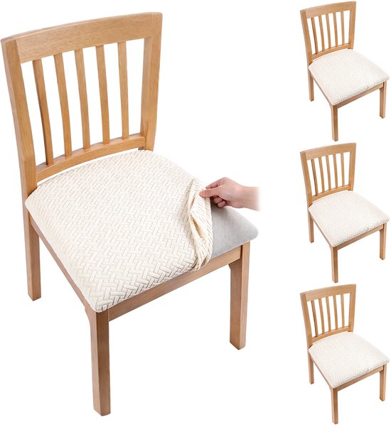 Elastische Stoelzittinghoezen (4-pack) — Beschermhoezen — — Effen kleur, minimalistische stijl — Hoezen voor zitkussens — Geschikt voor eetkamers, keukens, feesten en hotels — Afmetingen: Lengte 38–48 cm, Breedte 38–48 cm, Hoogte 7–10 cm